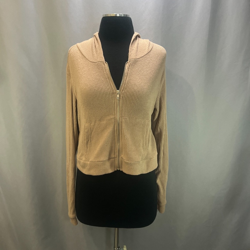 Rue21 The Cozy Collection Crop Hoodie Womens Medium Beige Full Zip Raglan Sleeve